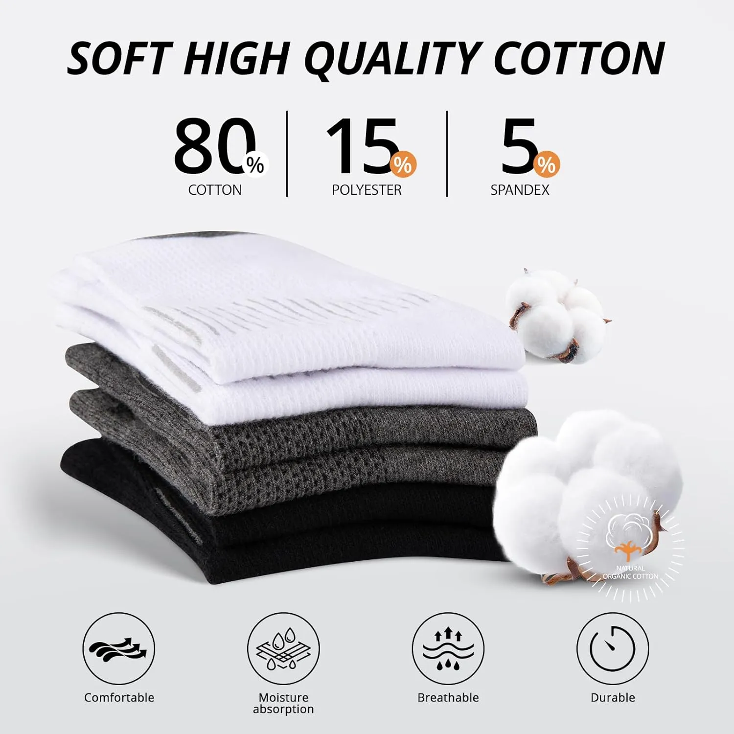 Heatuff Men's Ankle Socks Cotton Quarter Thin Moisture Wicking Casual Mid Socks Men (6 Pairs)