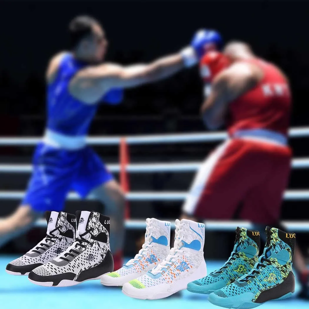 High-Top Boxing Wrestling Shoes for Men & Women, Professional Combat Training Kickboxing Boots for MMA, Cross-Training, Weightlifting | Lace-Up Ankle Support & Anti-Slip Sole