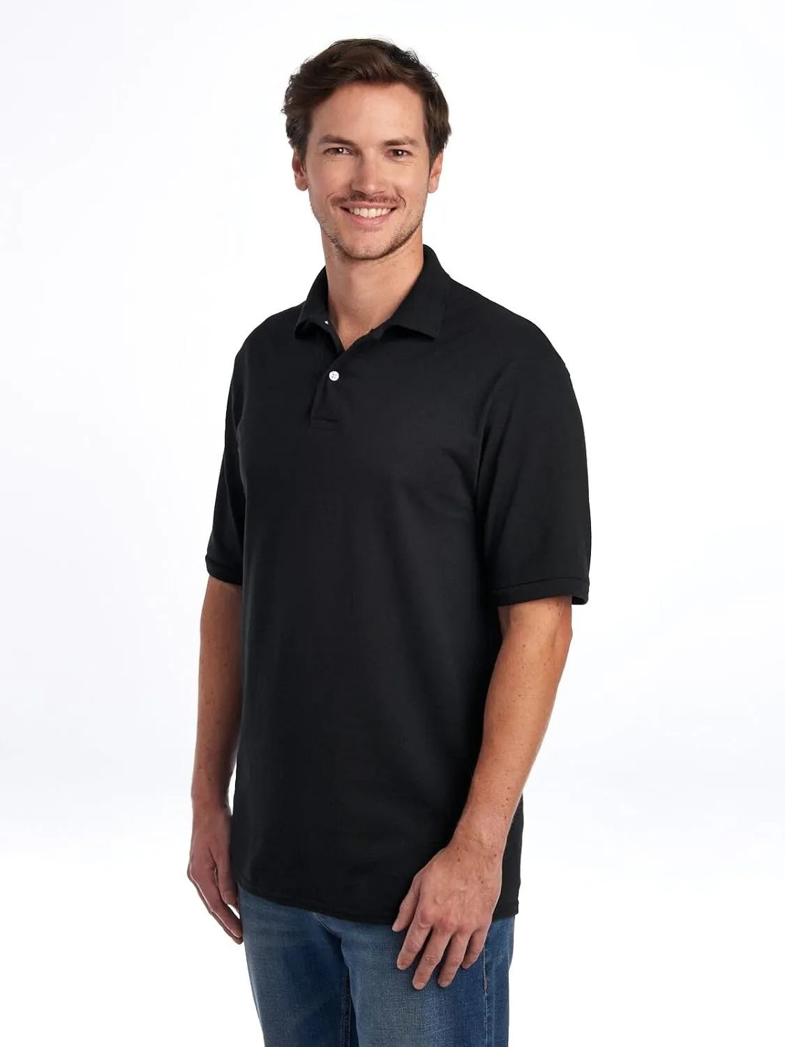 Jerzees Men's Short Sleeve Polo Shirts, Cotton Blend, Two Button Closure, Regular Fit, Sizes S-5x