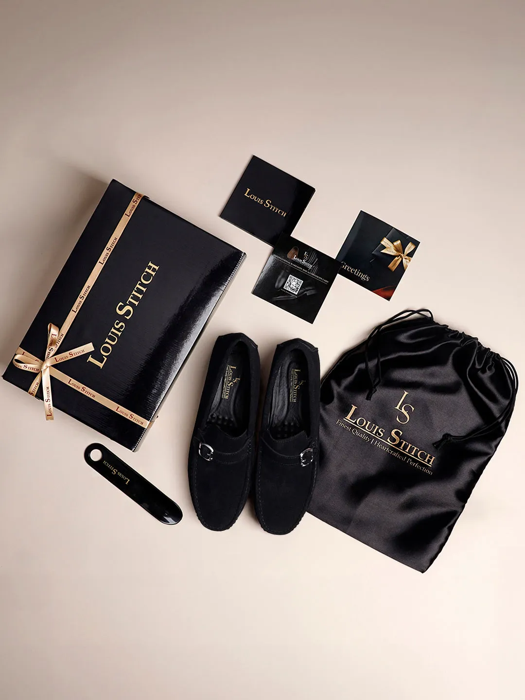 Jet Black Handmade Italian Suede Leather Solid Penny Loafers with Buckle