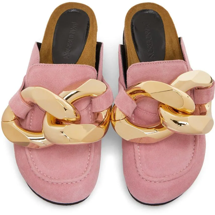 JW Anderson Pink Suede Chain Loafers