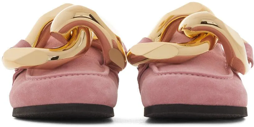 JW Anderson Pink Suede Chain Loafers
