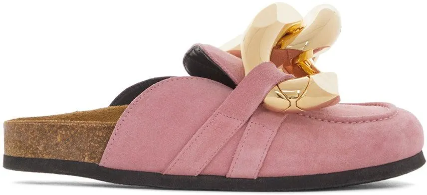 JW Anderson Pink Suede Chain Loafers