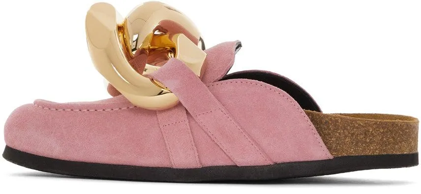 JW Anderson Pink Suede Chain Loafers