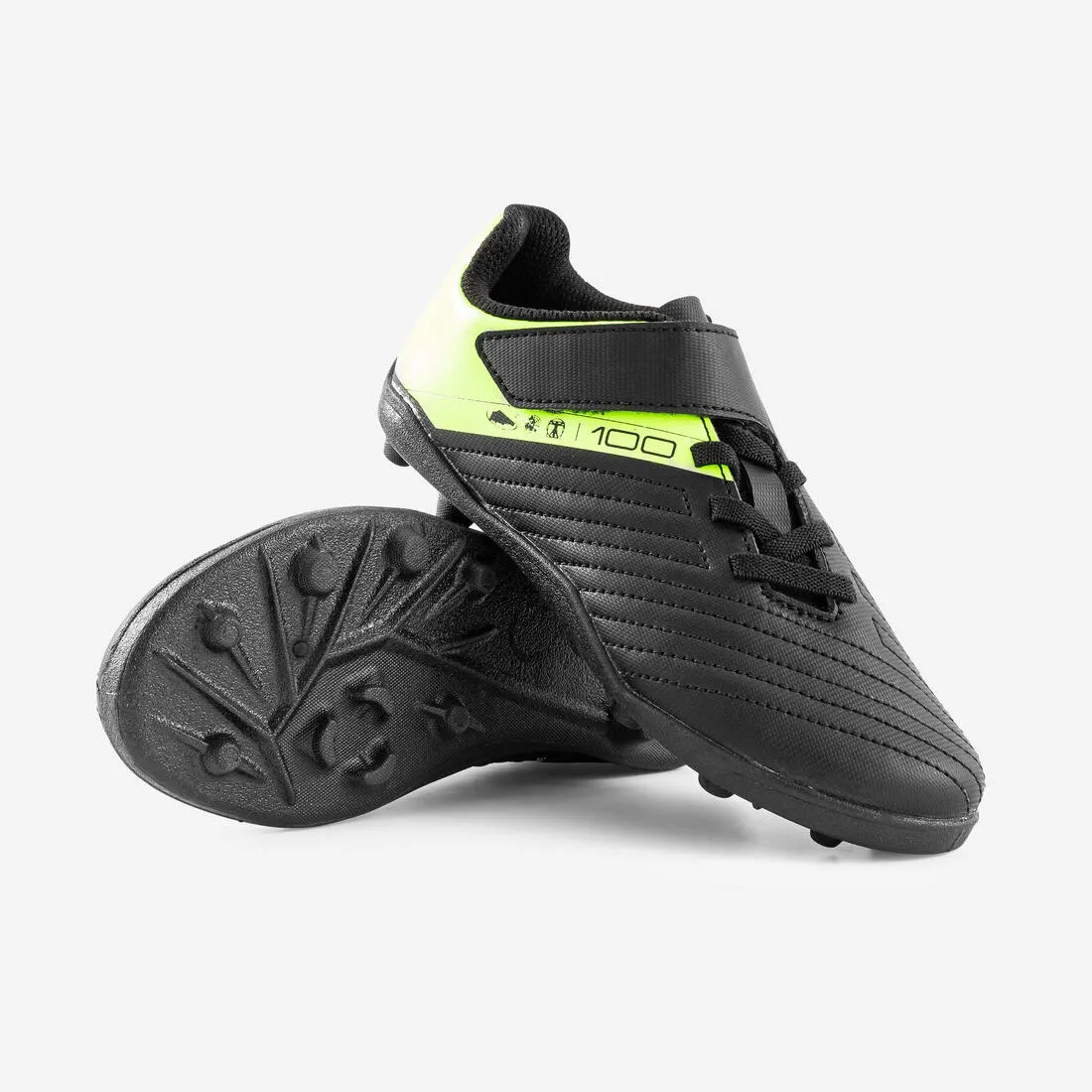 Kids' Football Boots Rip-Tab Moulded Studs Black & Yellow - Agility 100