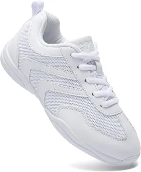 LANDHIKER Cheer Shoes for Women, Girls & Youth - White Cheerleading Gear, Dance, Sports, Tennis Training Athletic Flats Breathable Kids Sneakers