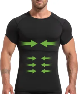 Lgtfy 4D Mens Compression Shirt Short Sleeve, Gynecomastia Tummy Control Back Support Undershirt, Slimming Vest
