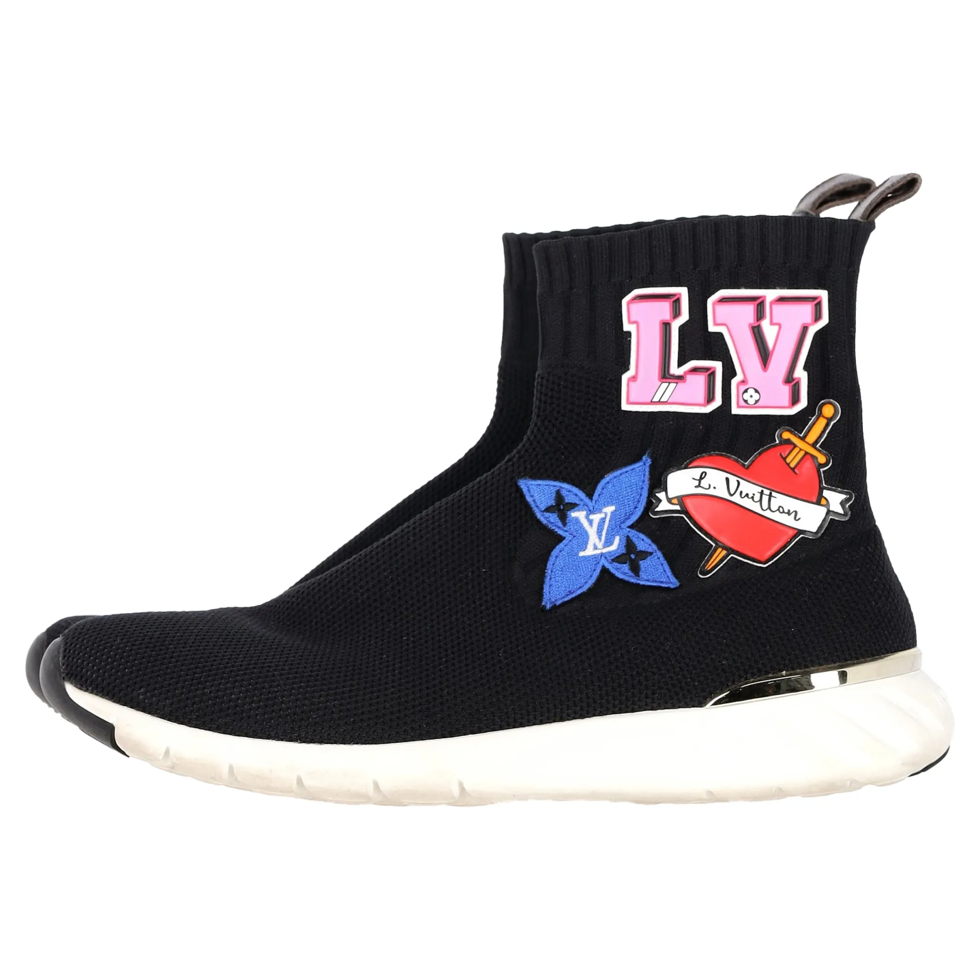 Louis Vuitton LV Heart Patches Sock Sneakers in Black Polyester