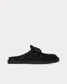 LV Easy Monogram-Embossed Leather Black Mules