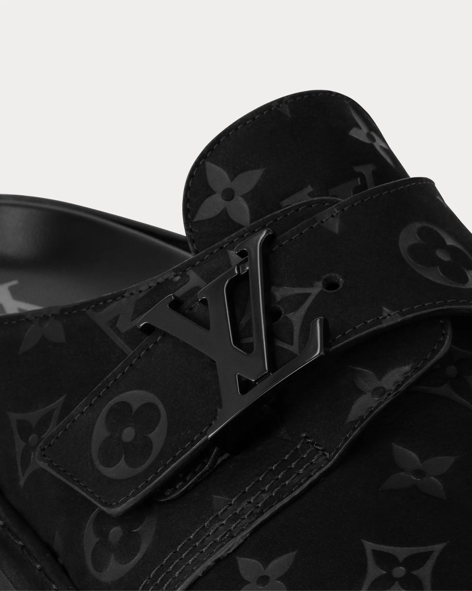 LV Easy Monogram-Embossed Leather Black Mules