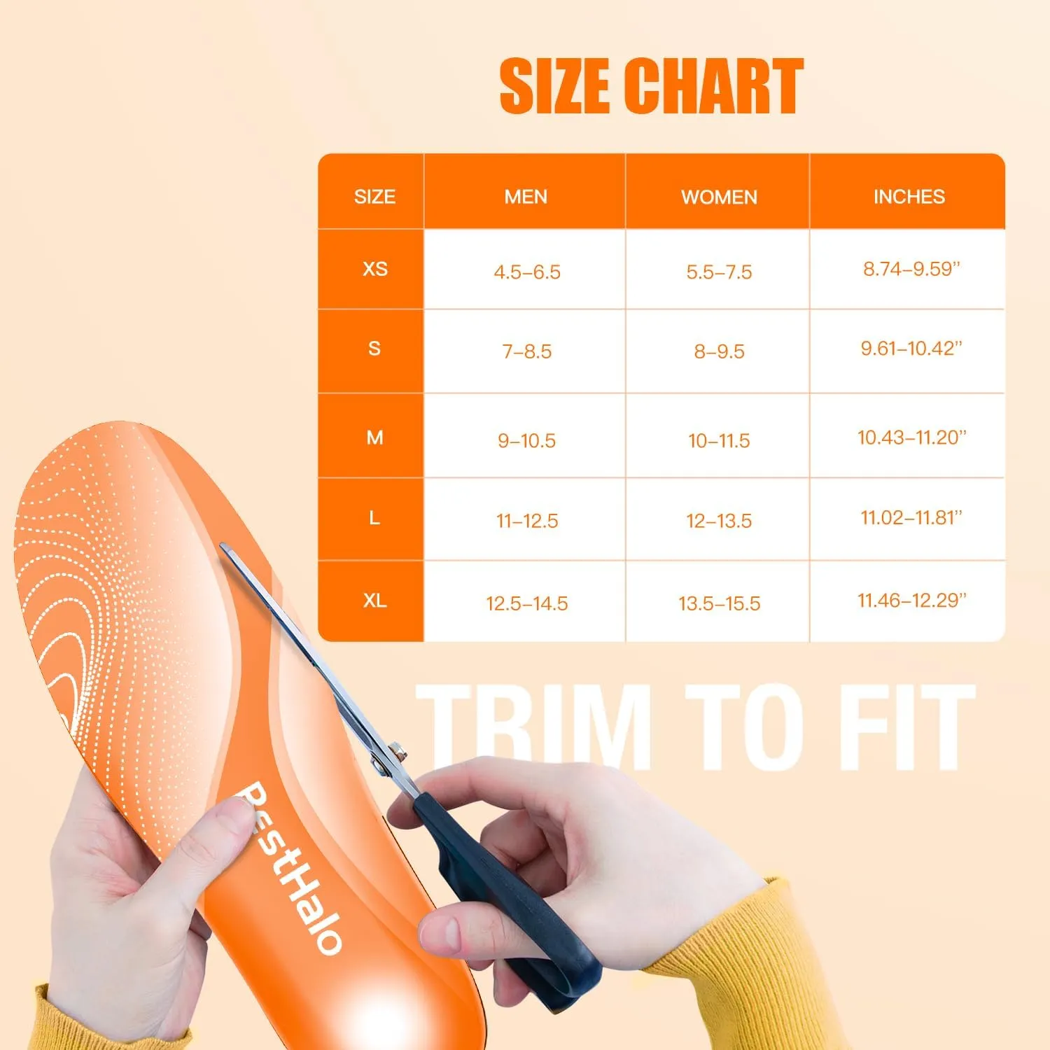 Plantar Fasciitis Insoles - High Arch Support Inserts, Gel Cushion, Relief for Flat Feet - 220  lbs Orthotics Insoles Ideal for Work Boots (Orange, Men 9-10.5 | Women 10-11.5)