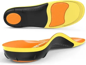 Plantar Fasciitis Insoles - High Arch Support Inserts, Gel Cushion, Relief for Flat Feet - 220  lbs Orthotics Insoles Ideal for Work Boots (Orange, Men 9-10.5 | Women 10-11.5)