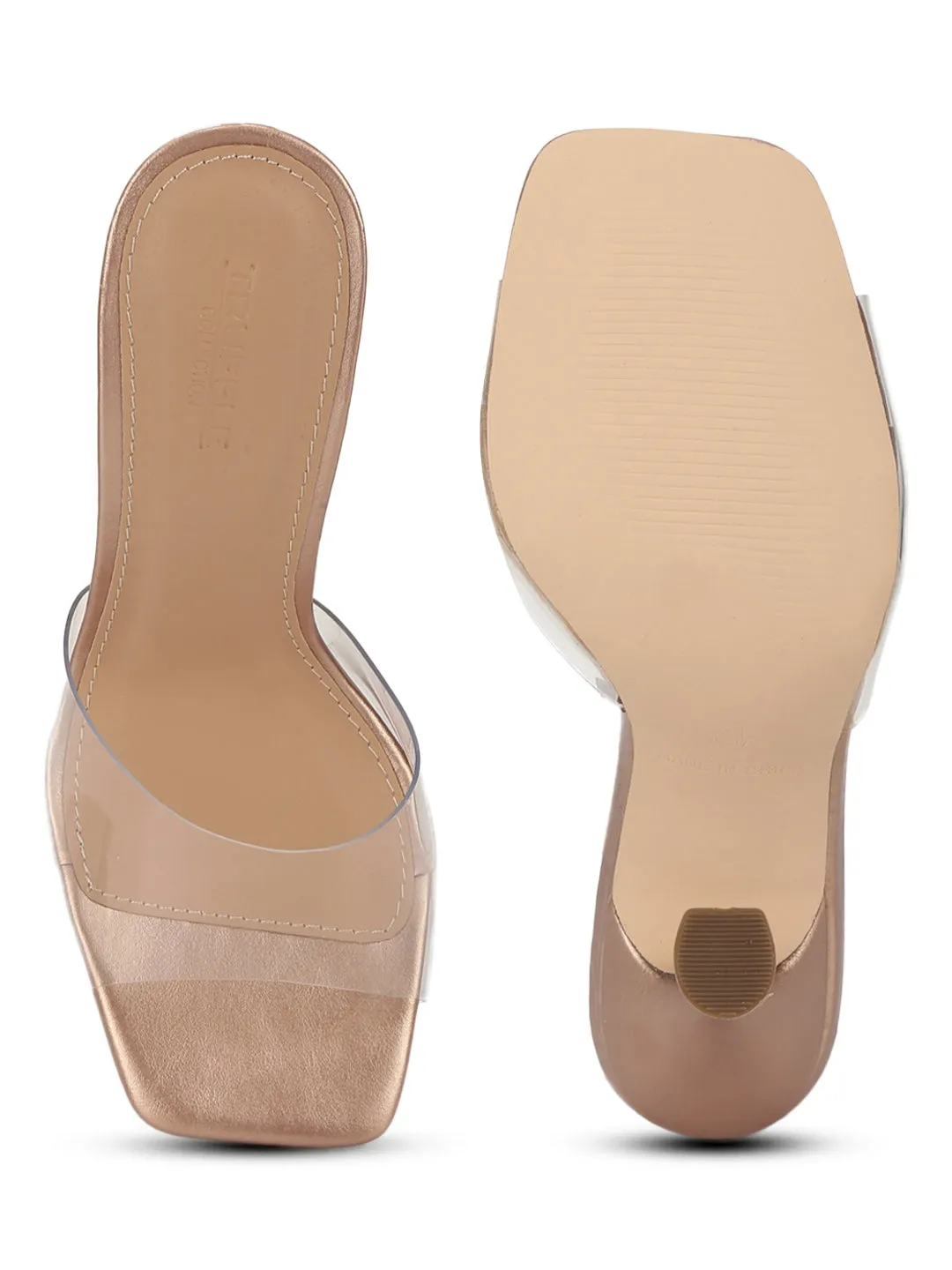 Rose Gold PU Clear High Heel Mules