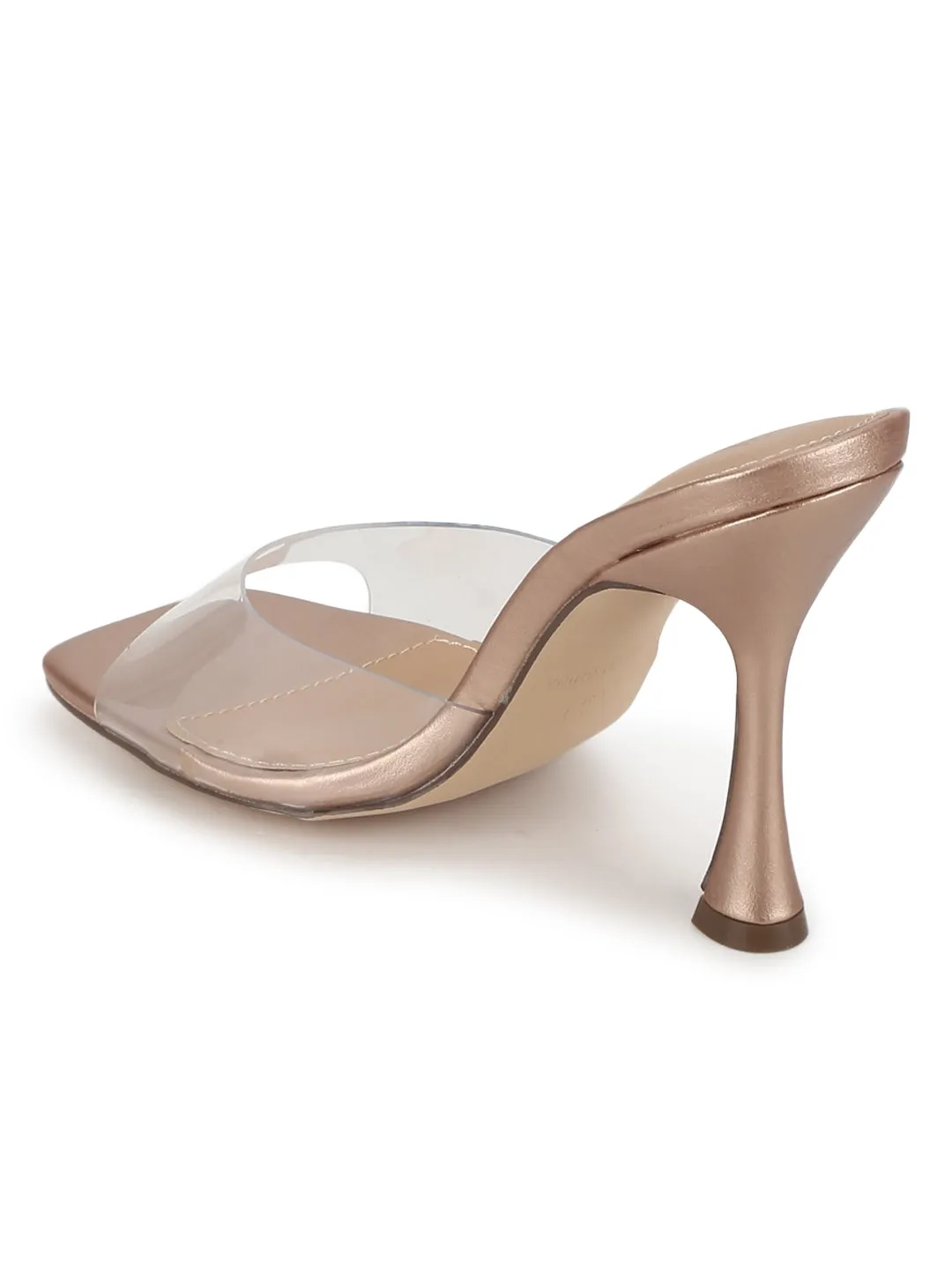 Rose Gold PU Clear High Heel Mules