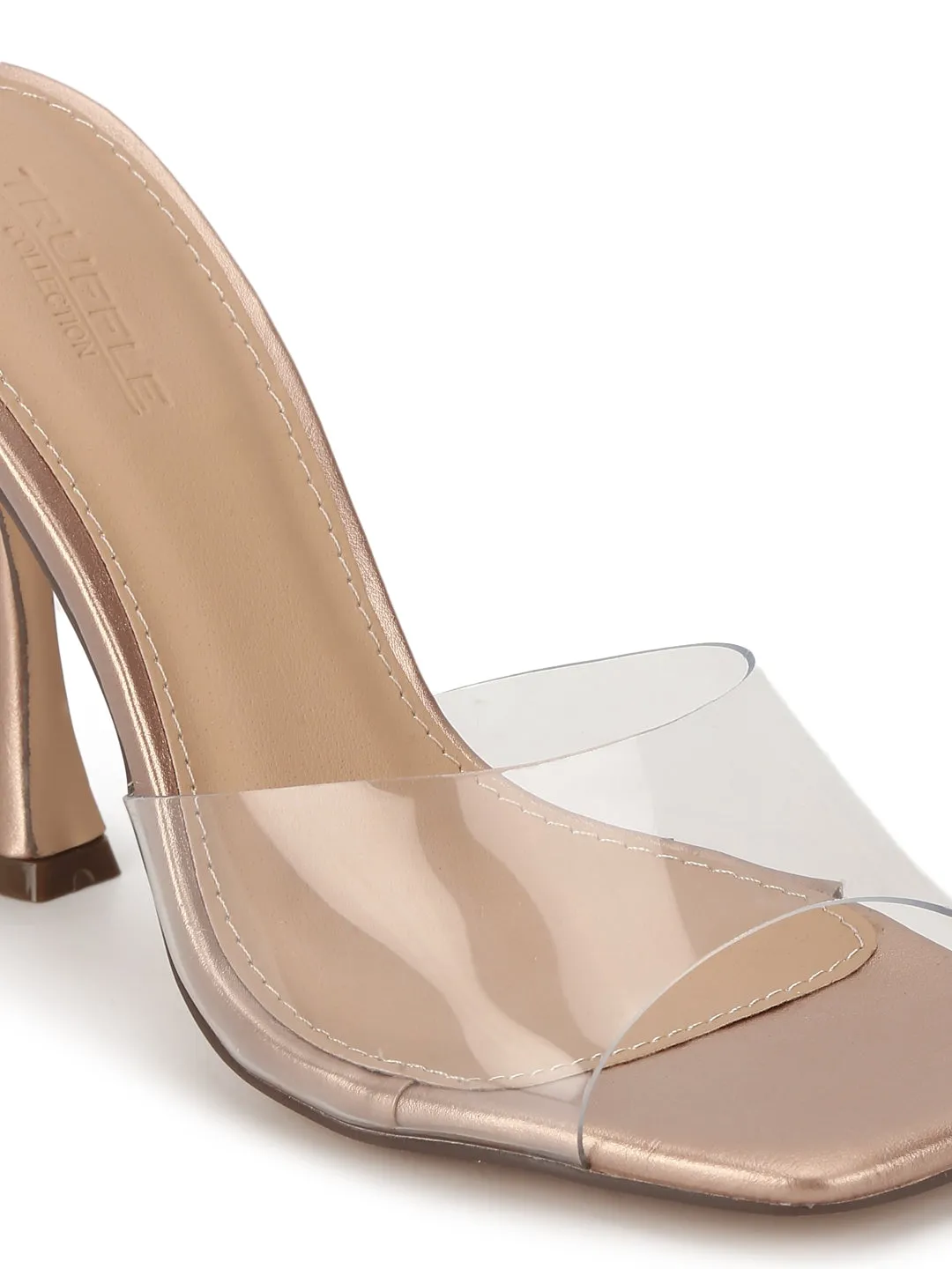 Rose Gold PU Clear High Heel Mules