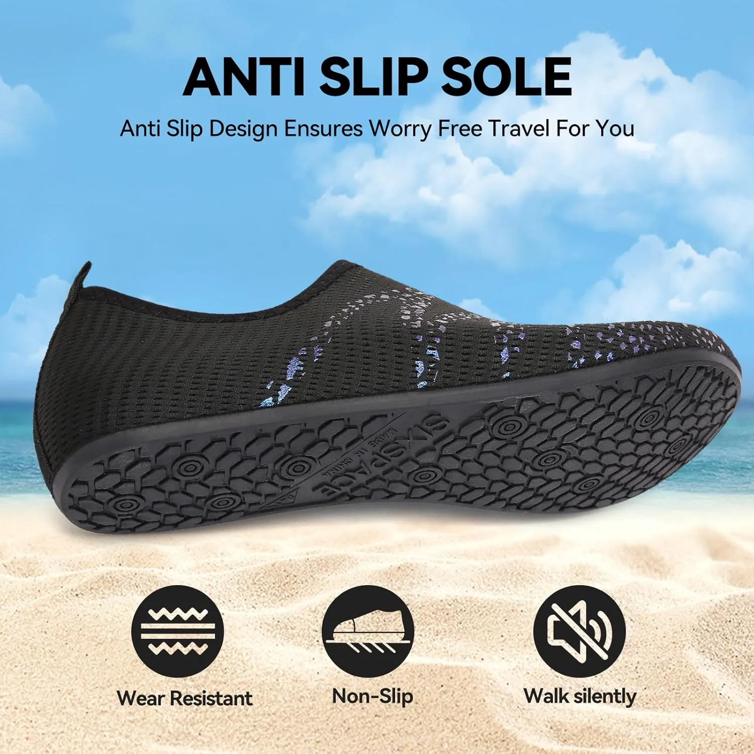 Sixspace Water Shoes for Women Men Aqua Socks Swim Shower Beach Barefoot Pool Quick-Dry Non Slip Lake Surf