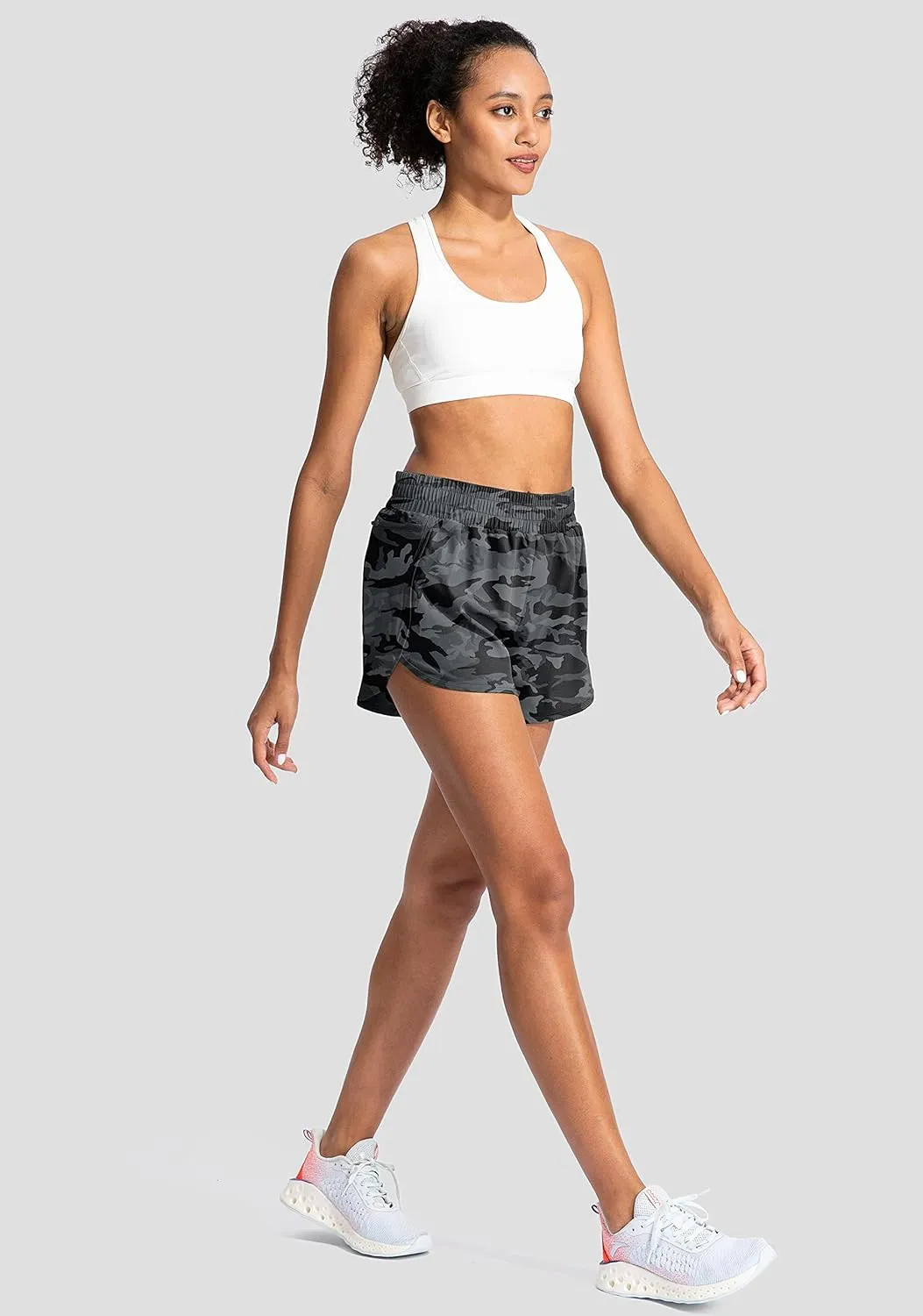 Soothfeel Womens Running Shorts with Zipper Pockets High Waisted Athletic Gym Workout Shorts for Women with Liner