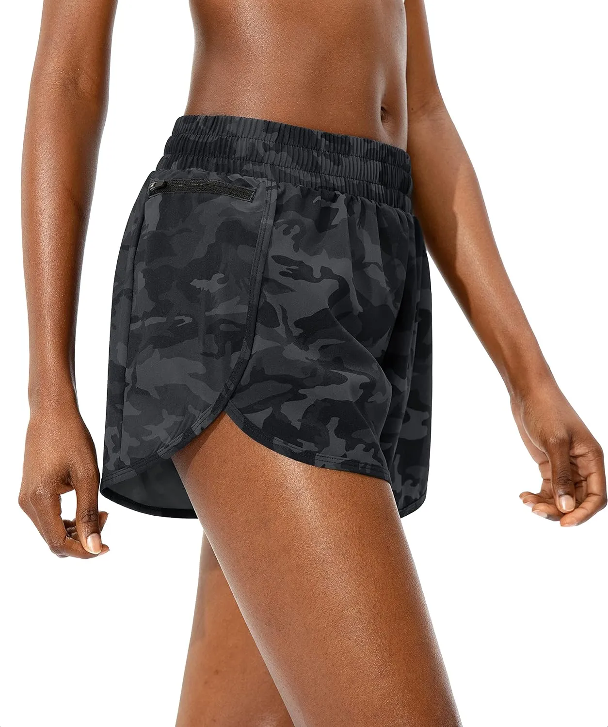 Soothfeel Womens Running Shorts with Zipper Pockets High Waisted Athletic Gym Workout Shorts for Women with Liner