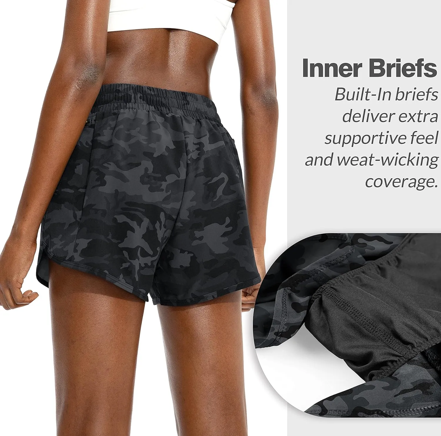 Soothfeel Womens Running Shorts with Zipper Pockets High Waisted Athletic Gym Workout Shorts for Women with Liner