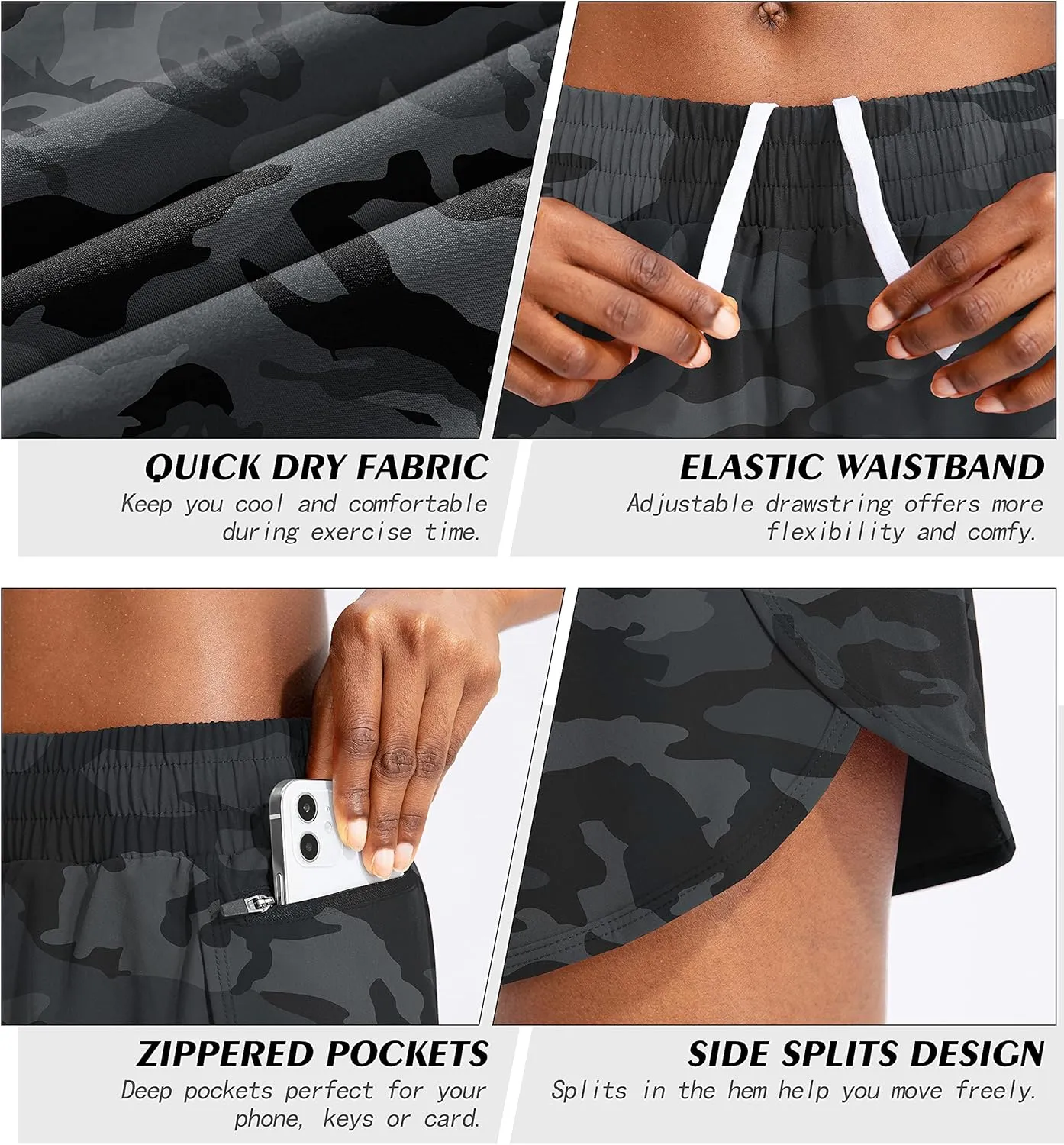 Soothfeel Womens Running Shorts with Zipper Pockets High Waisted Athletic Gym Workout Shorts for Women with Liner