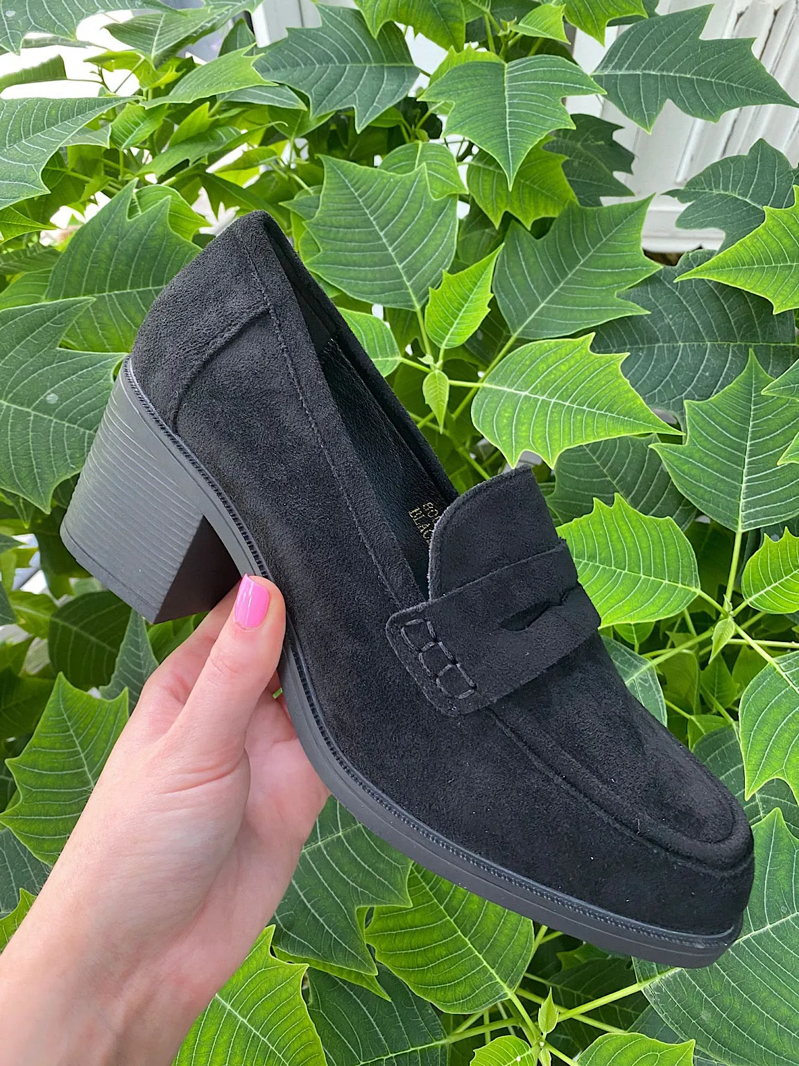 Suede Style Block Heeled Loafers